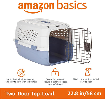 2-Door Top-Load Hard-Sided Pet Travel Carrier for Cats and Small Dogs, 19" L x 12.6" W x 10" H, Gray & Blue