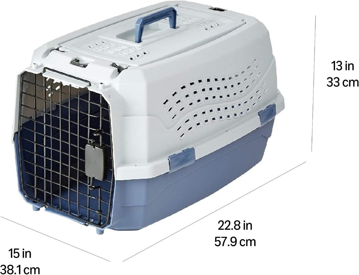 2-Door Top-Load Hard-Sided Pet Travel Carrier for Cats and Small Dogs, 19" L x 12.6" W x 10" H, Gray & Blue