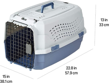 2-Door Top-Load Hard-Sided Pet Travel Carrier for Cats and Small Dogs, 19" L x 12.6" W x 10" H, Gray & Blue