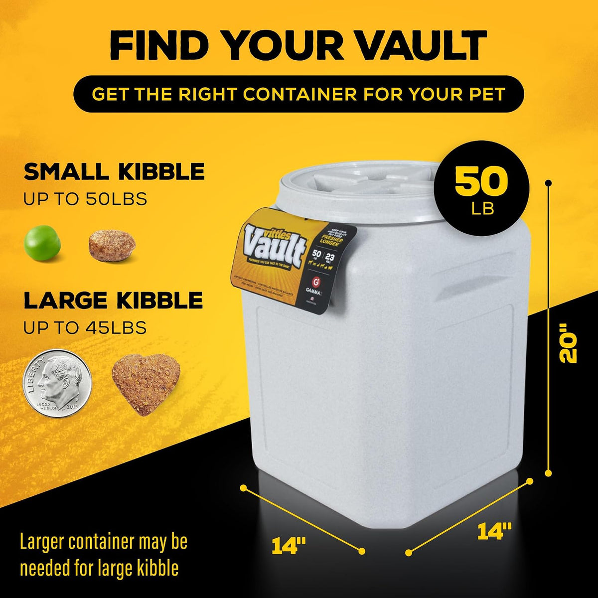Vittles Vault Airtight Pet Food Storage Container + Scoop, Fits Up to 50lbs