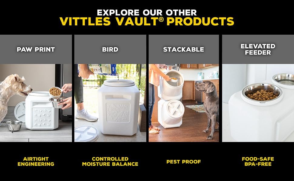Vittles Vault Airtight Pet Food Storage Container + Scoop, Fits Up to 50lbs
