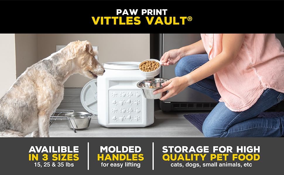 Vittles Vault Airtight Pet Food Storage Container + Scoop, Fits Up to 50lbs