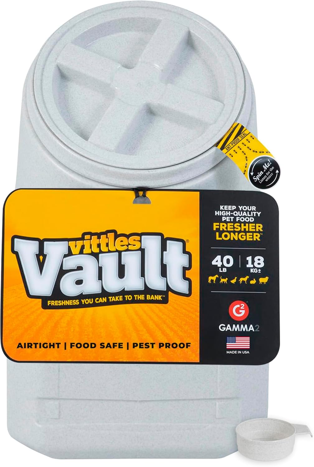 Vittles Vault Airtight Pet Food Storage Container + Scoop, Fits Up to 50lbs
