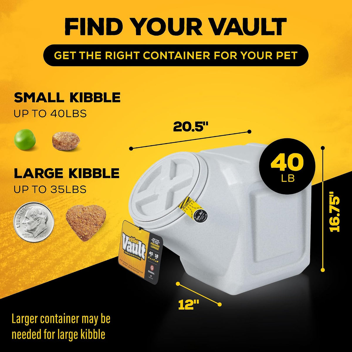 Vittles Vault Airtight Pet Food Storage Container + Scoop, Fits Up to 50lbs