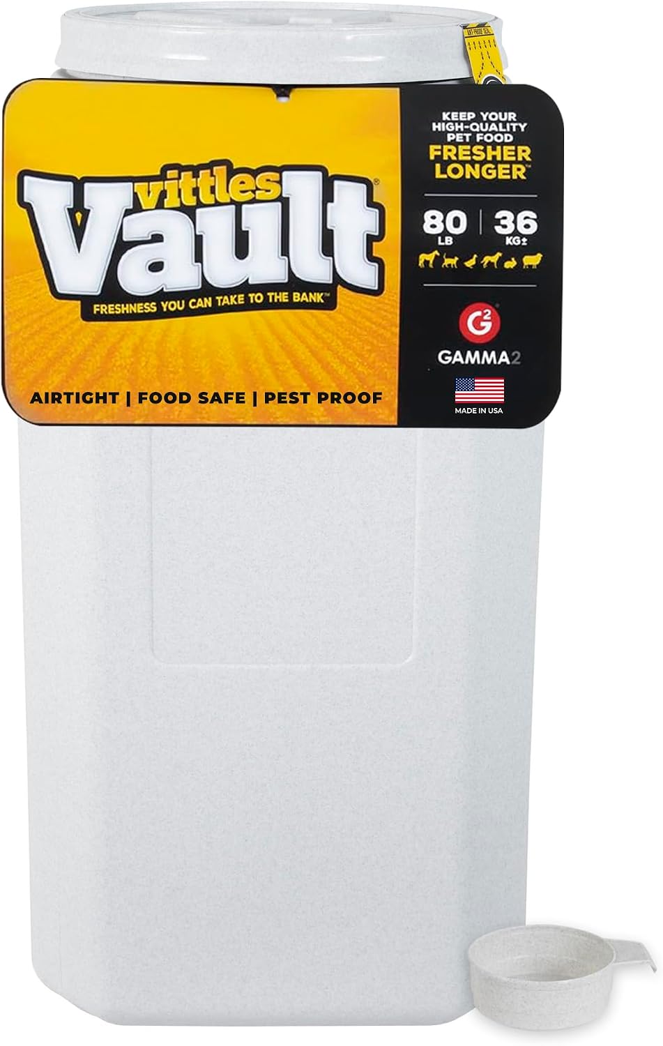 Vittles Vault Airtight Pet Food Storage Container + Scoop, Fits Up to 50lbs