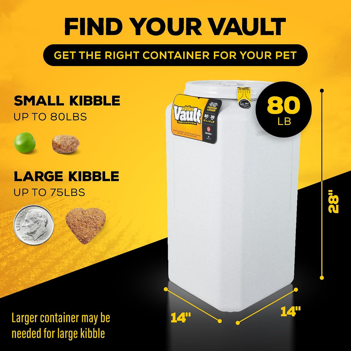 Vittles Vault Airtight Pet Food Storage Container + Scoop, Fits Up to 50lbs