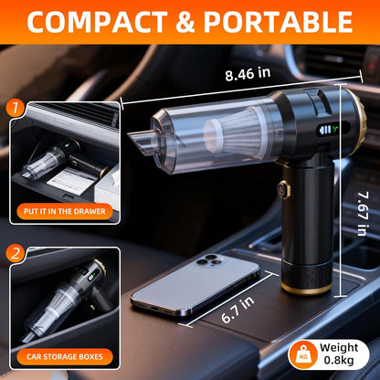Handheld Vacuum Cleaner Cordless, 23000Pa Powerful Car Mini Vacuum Cleaner, Rechargeable Portable Lightweight dust Catcher for Home Car Carpet Stairs Pet Hair Deep Cleaning（Black-Gold）.
