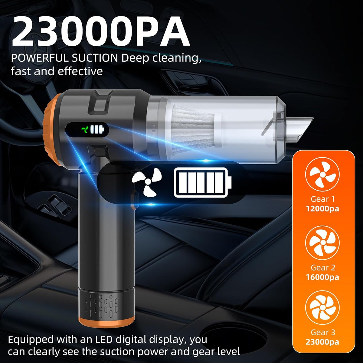 Handheld Vacuum Cleaner Cordless, 23000Pa Powerful Car Mini Vacuum Cleaner, Rechargeable Portable Lightweight dust Catcher for Home Car Carpet Stairs Pet Hair Deep Cleaning（Black-Gold）.