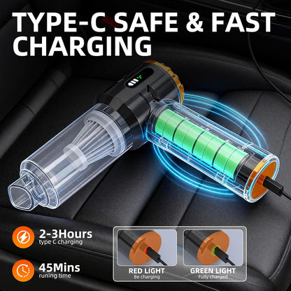Handheld Vacuum Cleaner Cordless, 23000Pa Powerful Car Mini Vacuum Cleaner, Rechargeable Portable Lightweight dust Catcher for Home Car Carpet Stairs Pet Hair Deep Cleaning（Black-Gold）.