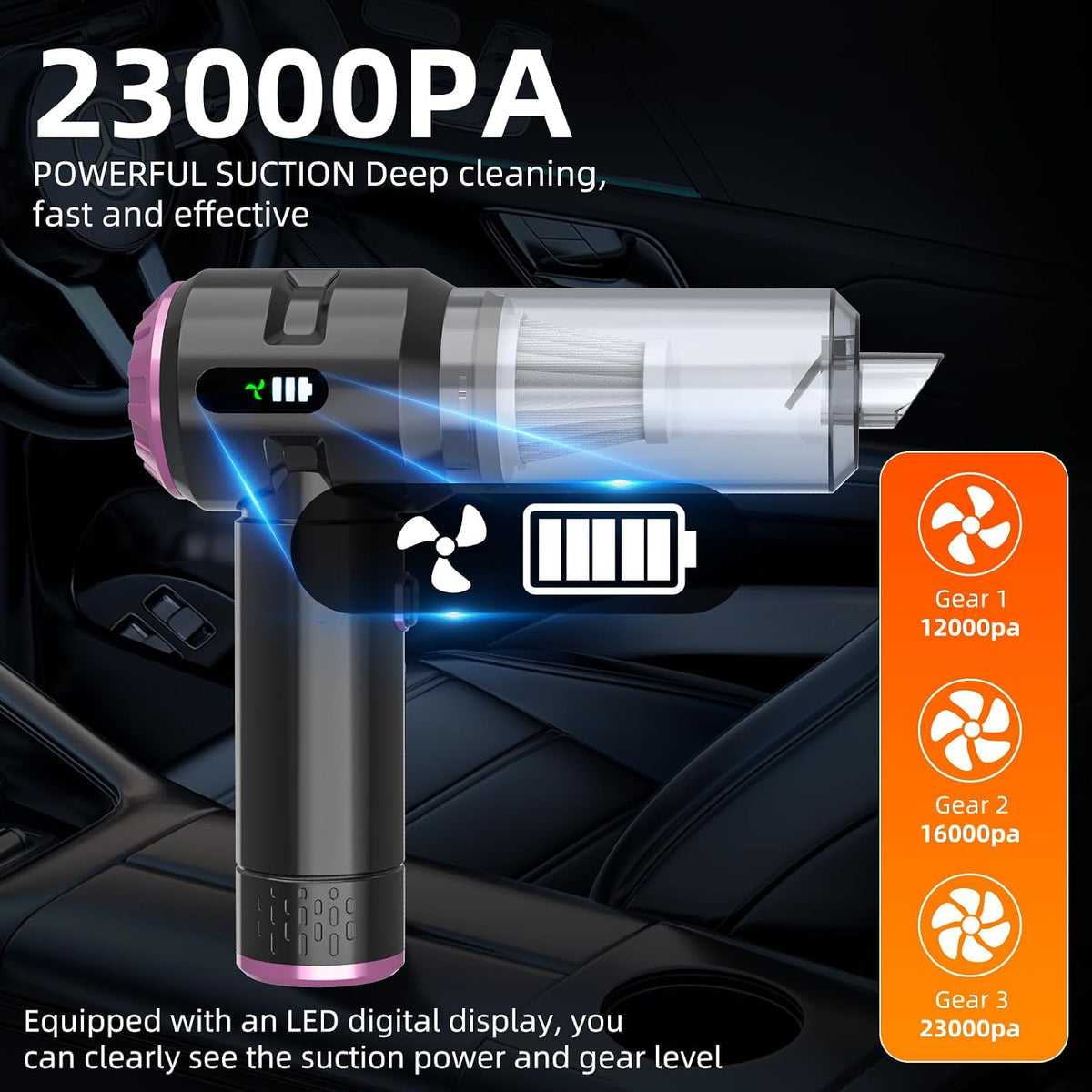 Handheld Vacuum Cleaner Cordless, 23000Pa Powerful Car Mini Vacuum Cleaner, Rechargeable Portable Lightweight dust Catcher for Home Car Carpet Stairs Pet Hair Deep Cleaning（Black-Gold）.