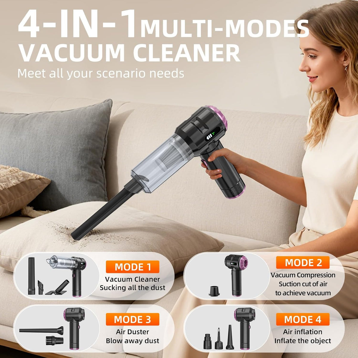 Handheld Vacuum Cleaner Cordless, 23000Pa Powerful Car Mini Vacuum Cleaner, Rechargeable Portable Lightweight dust Catcher for Home Car Carpet Stairs Pet Hair Deep Cleaning（Black-Gold）.