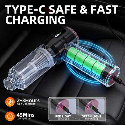 Handheld Vacuum Cleaner Cordless, 23000Pa Powerful Car Mini Vacuum Cleaner, Rechargeable Portable Lightweight dust Catcher for Home Car Carpet Stairs Pet Hair Deep Cleaning（Black-Gold）.