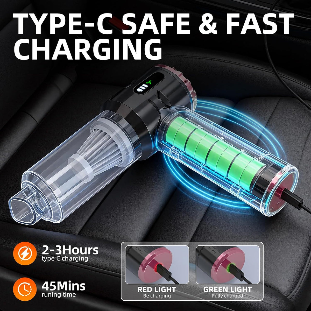 Handheld Vacuum Cleaner Cordless, 23000Pa Powerful Car Mini Vacuum Cleaner, Rechargeable Portable Lightweight dust Catcher for Home Car Carpet Stairs Pet Hair Deep Cleaning（Black-Gold）.