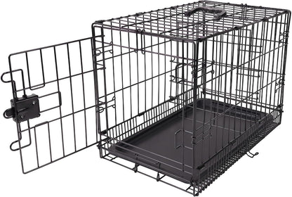 Portable, Foldable Metal Wire Dog Crate with Removable Tray, Single Door, Divider Panel, Collapsible for Travel, 22 x 13 x 16 in, Black