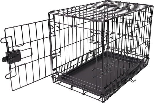 Portable, Foldable Metal Wire Dog Crate with Removable Tray, Single Door, Divider Panel, Collapsible for Travel, 22 x 13 x 16 in, Black