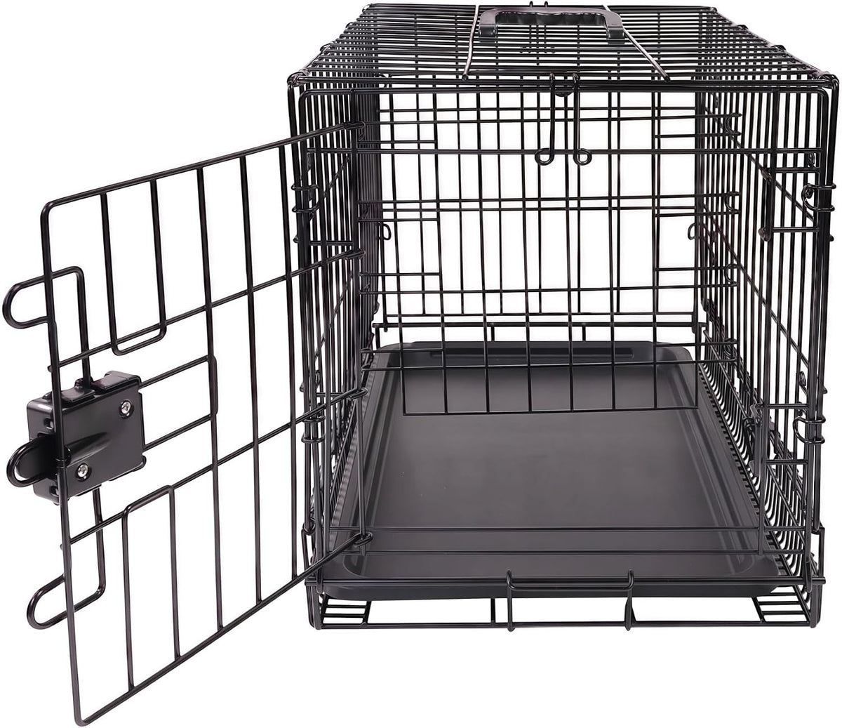 Portable, Foldable Metal Wire Dog Crate with Removable Tray, Single Door, Divider Panel, Collapsible for Travel, 22 x 13 x 16 in, Black