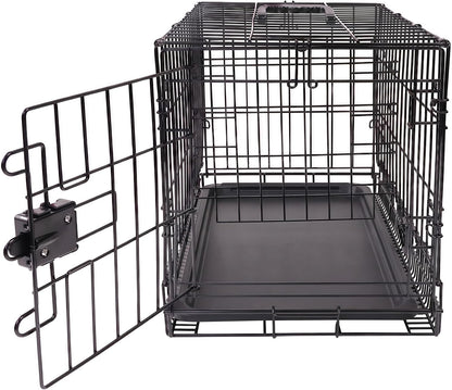 Portable, Foldable Metal Wire Dog Crate with Removable Tray, Single Door, Divider Panel, Collapsible for Travel, 22 x 13 x 16 in, Black