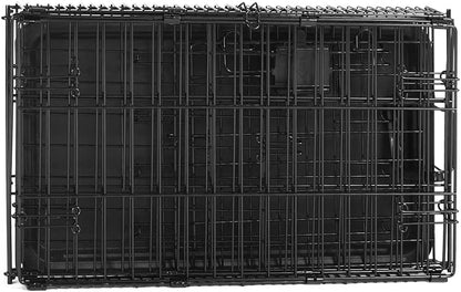 Portable, Foldable Metal Wire Dog Crate with Removable Tray, Single Door, Divider Panel, Collapsible for Travel, 22 x 13 x 16 in, Black