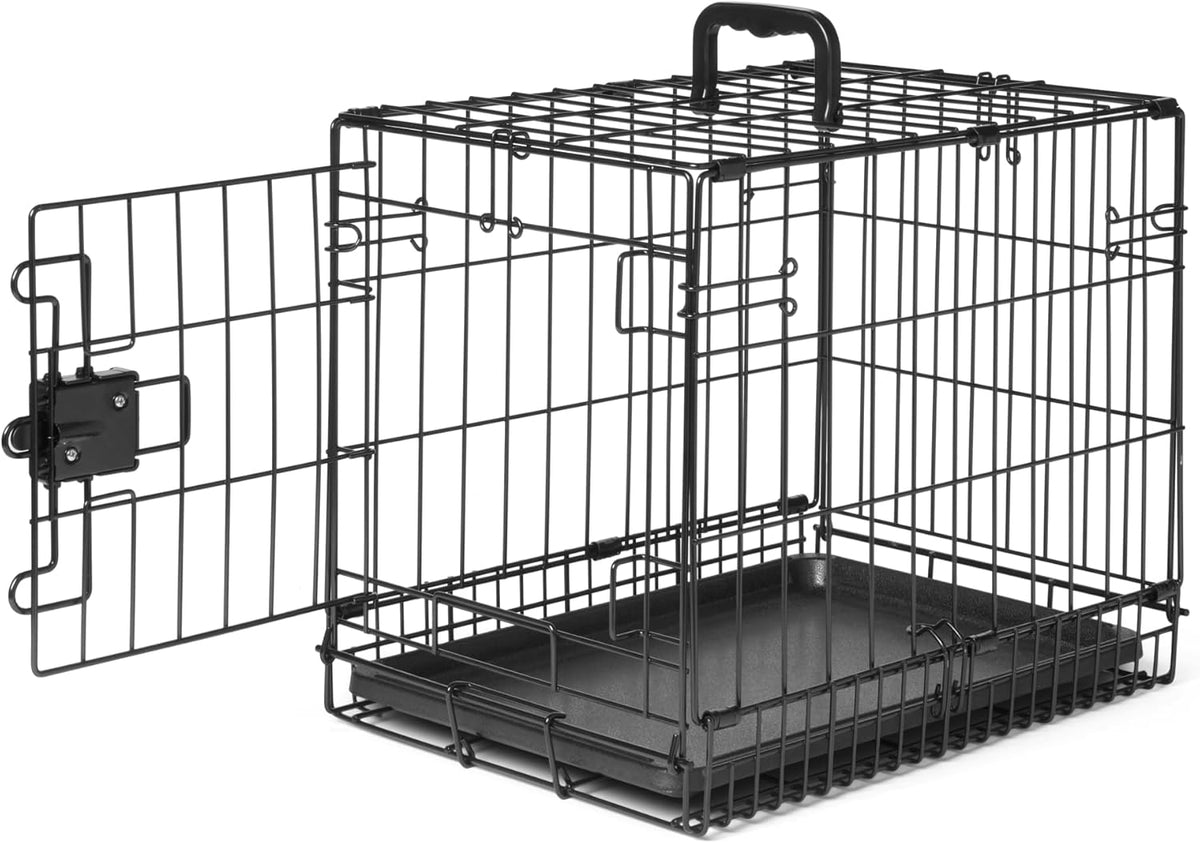 Portable, Foldable Metal Wire Dog Crate with Removable Tray, Single Door, Divider Panel, Collapsible for Travel, 22 x 13 x 16 in, Black