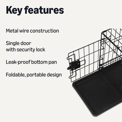 Portable, Foldable Metal Wire Dog Crate with Removable Tray, Single Door, Divider Panel, Collapsible for Travel, 22 x 13 x 16 in, Black