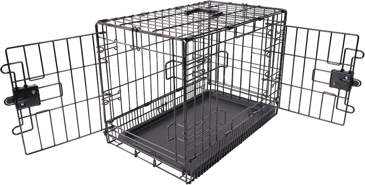 Portable, Foldable Metal Wire Dog Crate with Removable Tray, Single Door, Divider Panel, Collapsible for Travel, 22 x 13 x 16 in, Black