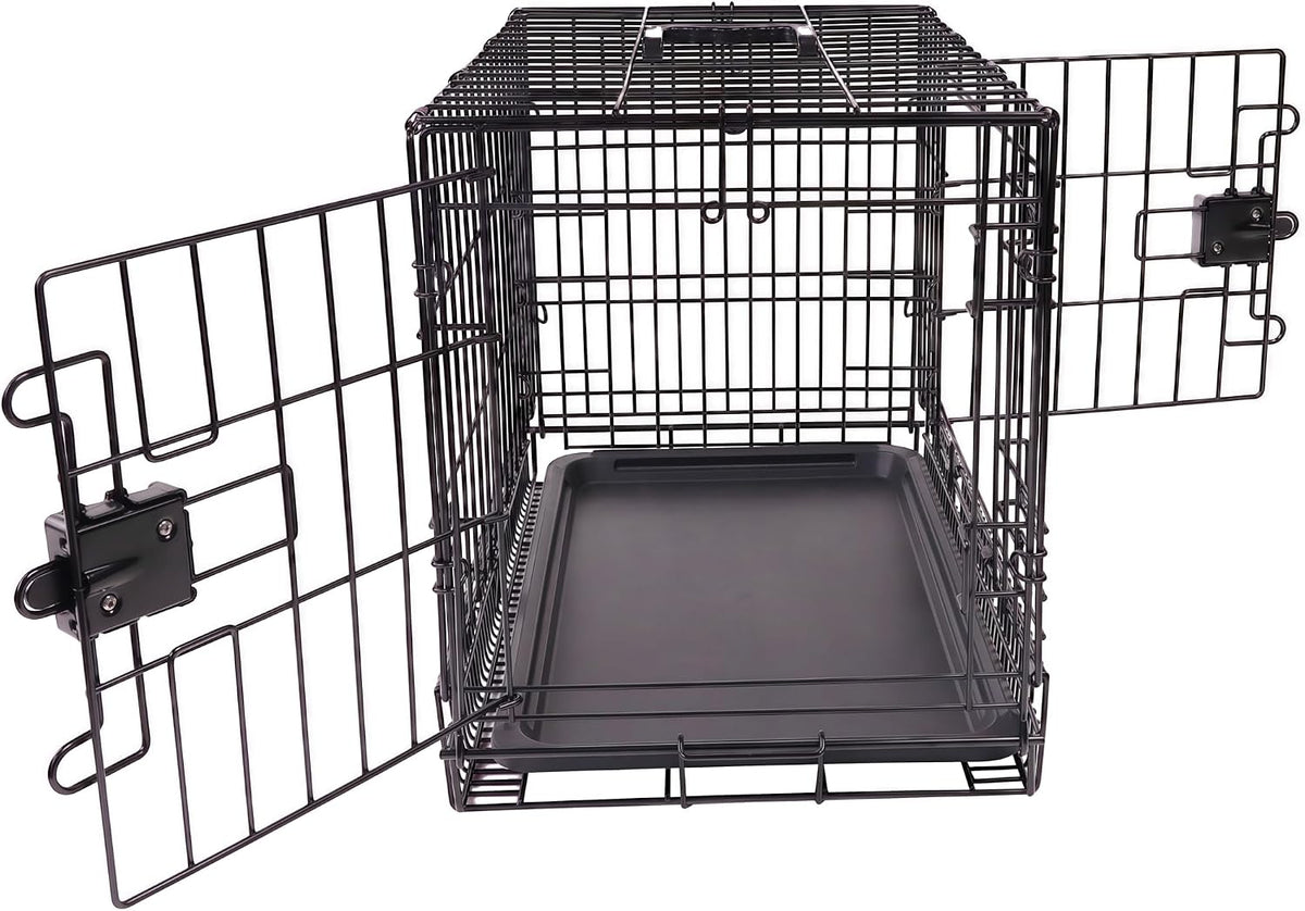 Portable, Foldable Metal Wire Dog Crate with Removable Tray, Single Door, Divider Panel, Collapsible for Travel, 22 x 13 x 16 in, Black