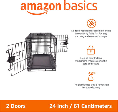 Portable, Foldable Metal Wire Dog Crate with Removable Tray, Single Door, Divider Panel, Collapsible for Travel, 22 x 13 x 16 in, Black