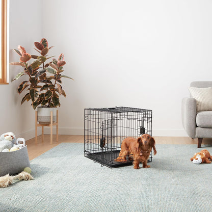 Portable, Foldable Metal Wire Dog Crate with Removable Tray, Single Door, Divider Panel, Collapsible for Travel, 22 x 13 x 16 in, Black
