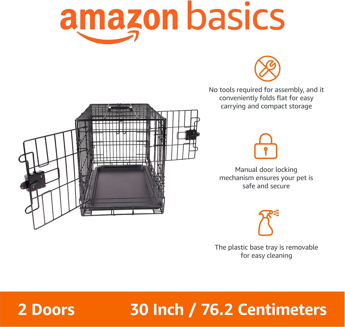 Portable, Foldable Metal Wire Dog Crate with Removable Tray, Single Door, Divider Panel, Collapsible for Travel, 22 x 13 x 16 in, Black