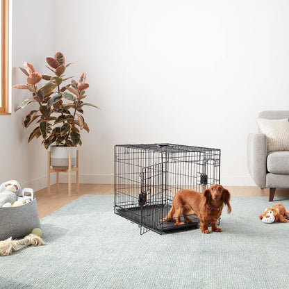 Portable, Foldable Metal Wire Dog Crate with Removable Tray, Single Door, Divider Panel, Collapsible for Travel, 22 x 13 x 16 in, Black