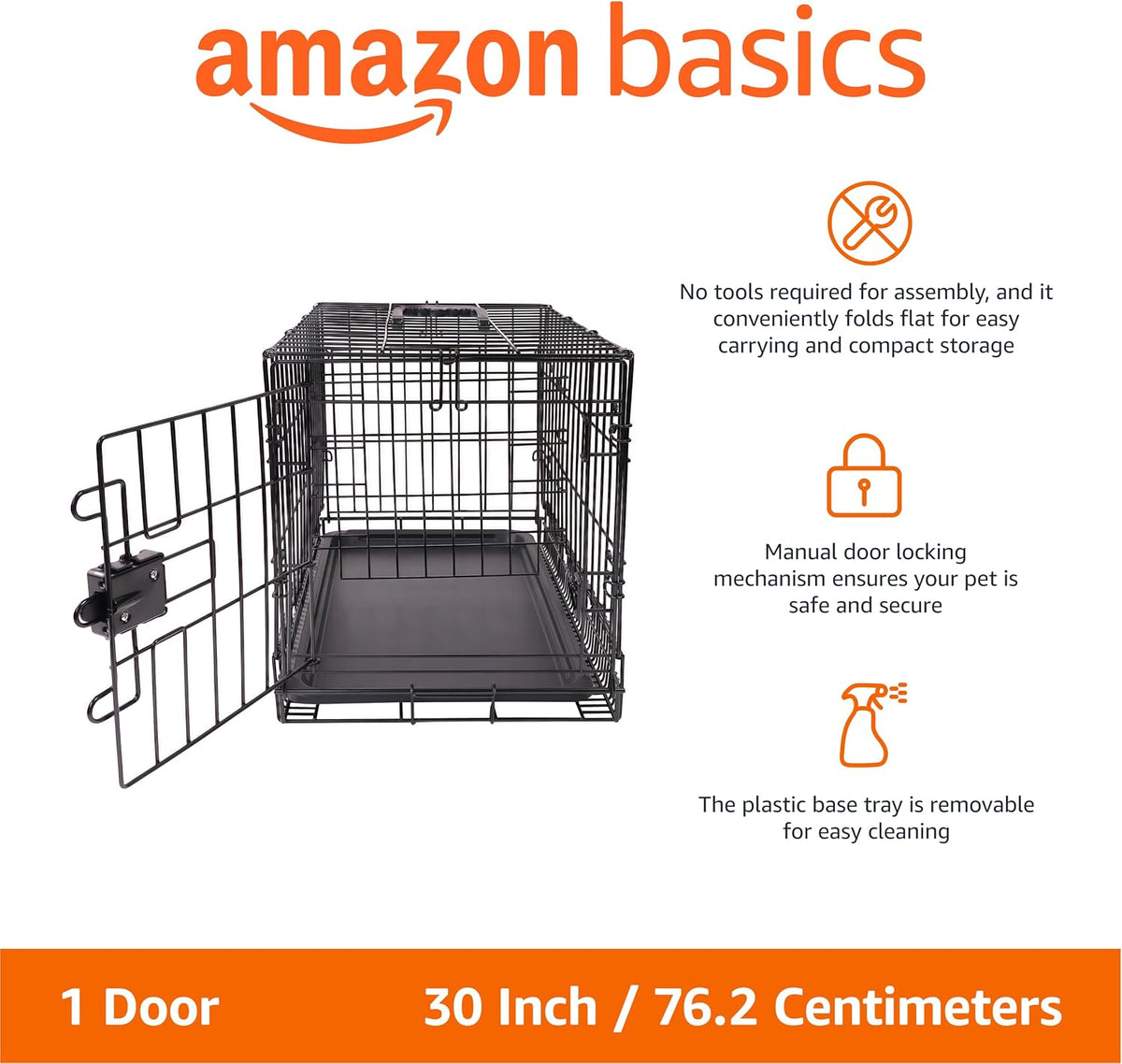 Portable, Foldable Metal Wire Dog Crate with Removable Tray, Single Door, Divider Panel, Collapsible for Travel, 22 x 13 x 16 in, Black