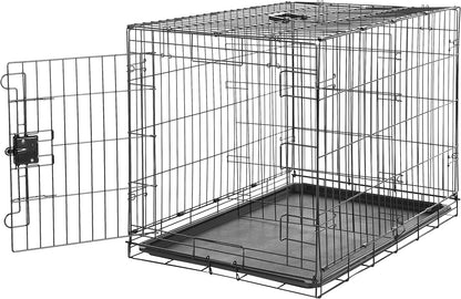 Portable, Foldable Metal Wire Dog Crate with Removable Tray, Single Door, Divider Panel, Collapsible for Travel, 22 x 13 x 16 in, Black