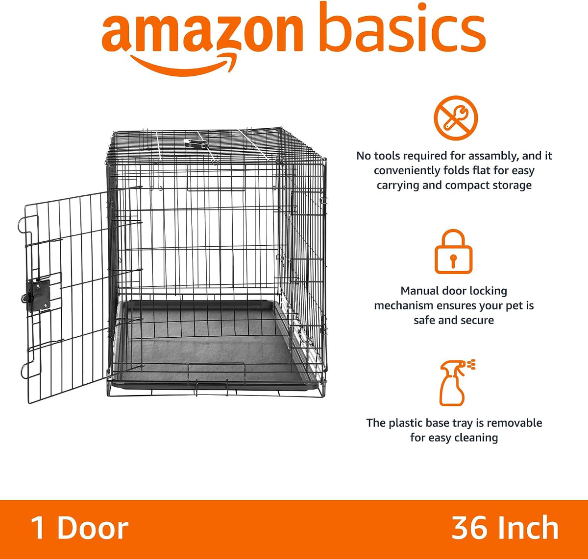 Portable, Foldable Metal Wire Dog Crate with Removable Tray, Single Door, Divider Panel, Collapsible for Travel, 22 x 13 x 16 in, Black