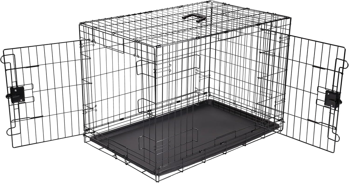 Portable, Foldable Metal Wire Dog Crate with Removable Tray, Single Door, Divider Panel, Collapsible for Travel, 22 x 13 x 16 in, Black