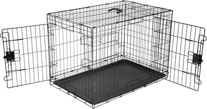 Portable, Foldable Metal Wire Dog Crate with Removable Tray, Single Door, Divider Panel, Collapsible for Travel, 22 x 13 x 16 in, Black