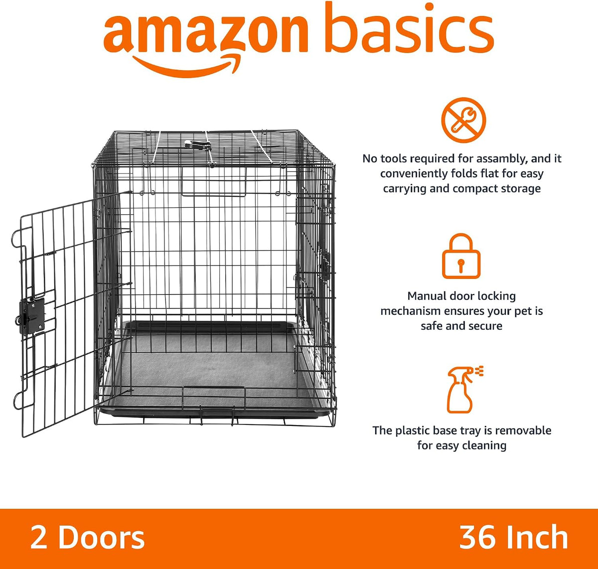 Portable, Foldable Metal Wire Dog Crate with Removable Tray, Single Door, Divider Panel, Collapsible for Travel, 22 x 13 x 16 in, Black