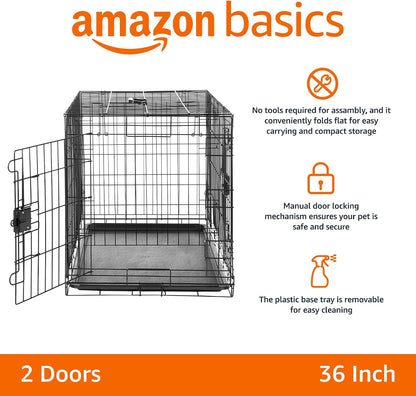 Portable, Foldable Metal Wire Dog Crate with Removable Tray, Single Door, Divider Panel, Collapsible for Travel, 22 x 13 x 16 in, Black