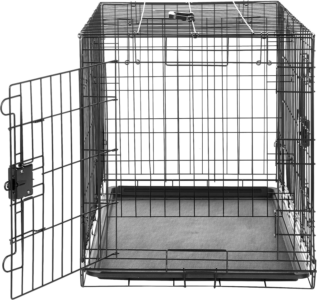Portable, Foldable Metal Wire Dog Crate with Removable Tray, Single Door, Divider Panel, Collapsible for Travel, 22 x 13 x 16 in, Black