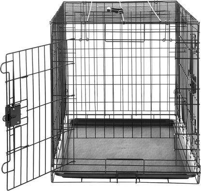 Portable, Foldable Metal Wire Dog Crate with Removable Tray, Single Door, Divider Panel, Collapsible for Travel, 22 x 13 x 16 in, Black