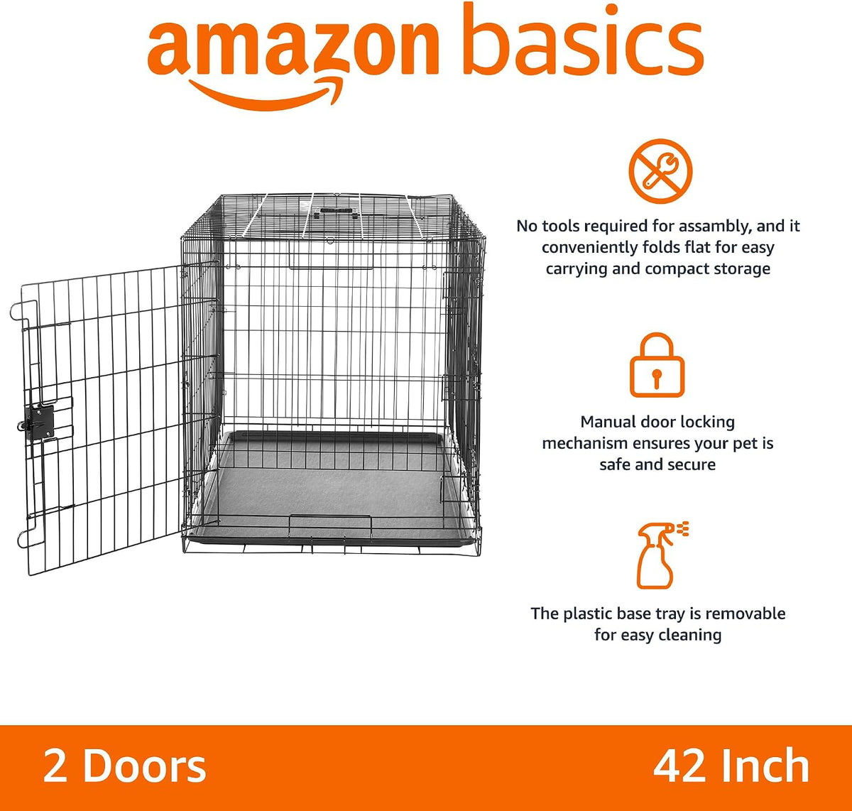 Portable, Foldable Metal Wire Dog Crate with Removable Tray, Single Door, Divider Panel, Collapsible for Travel, 22 x 13 x 16 in, Black