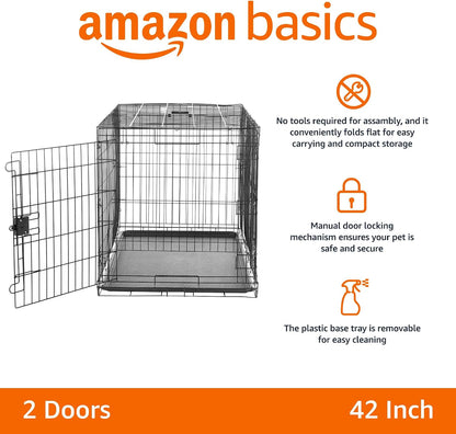 Portable, Foldable Metal Wire Dog Crate with Removable Tray, Single Door, Divider Panel, Collapsible for Travel, 22 x 13 x 16 in, Black