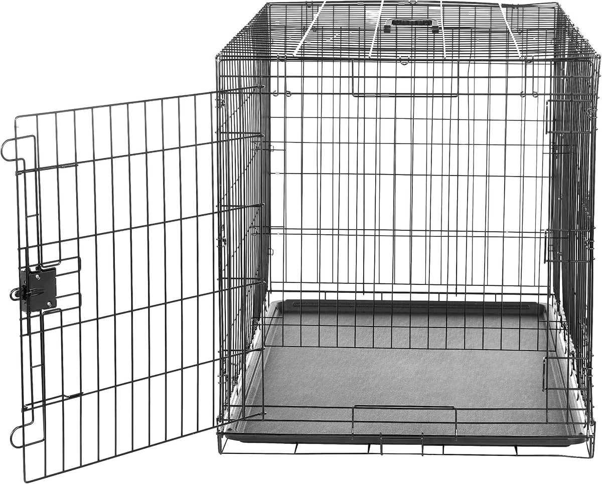 Portable, Foldable Metal Wire Dog Crate with Removable Tray, Single Door, Divider Panel, Collapsible for Travel, 22 x 13 x 16 in, Black