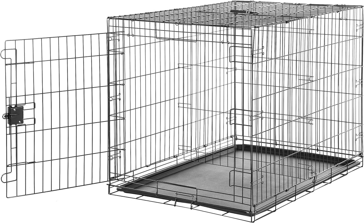 Portable, Foldable Metal Wire Dog Crate with Removable Tray, Single Door, Divider Panel, Collapsible for Travel, 22 x 13 x 16 in, Black