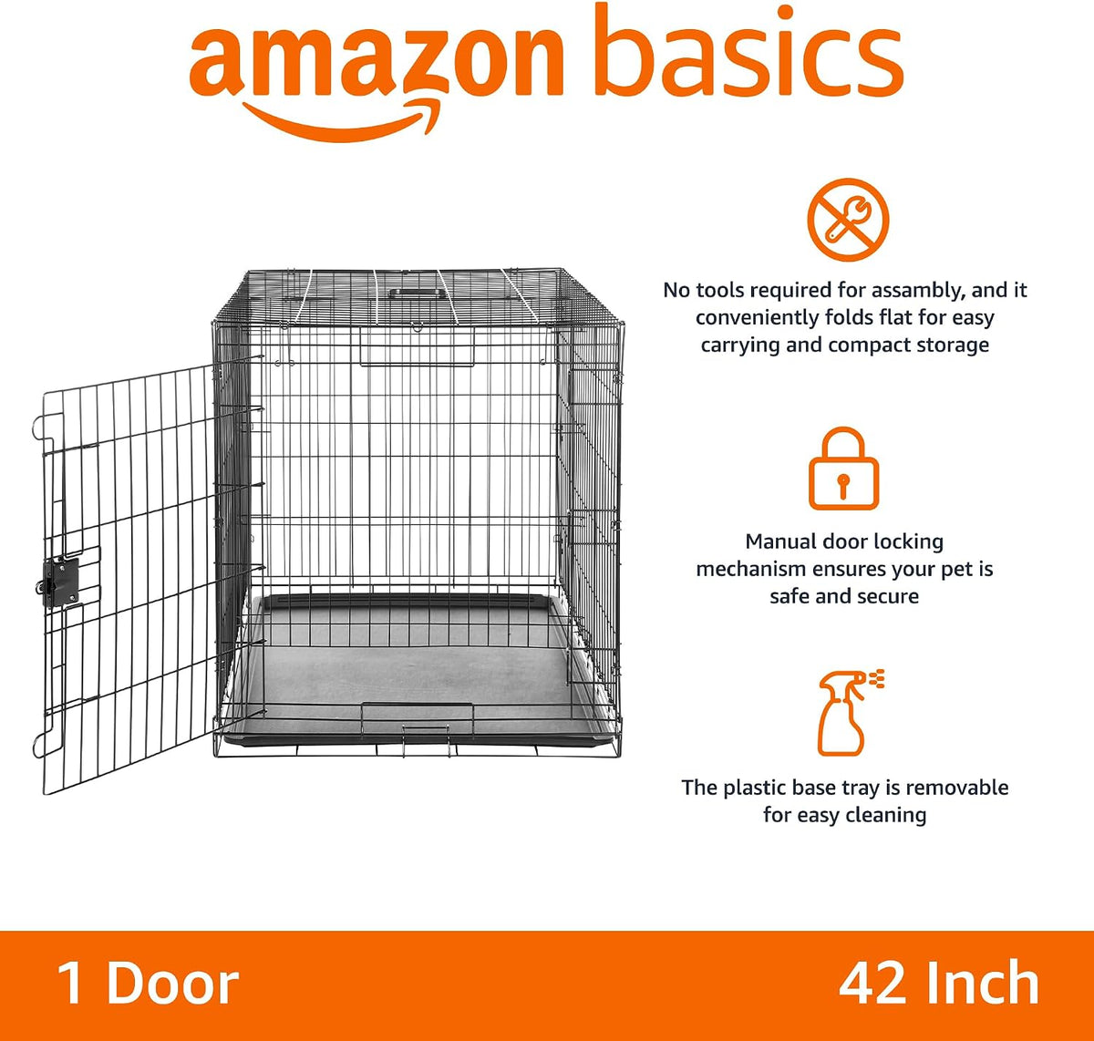 Portable, Foldable Metal Wire Dog Crate with Removable Tray, Single Door, Divider Panel, Collapsible for Travel, 22 x 13 x 16 in, Black