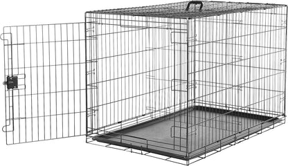 Portable, Foldable Metal Wire Dog Crate with Removable Tray, Single Door, Divider Panel, Collapsible for Travel, 22 x 13 x 16 in, Black