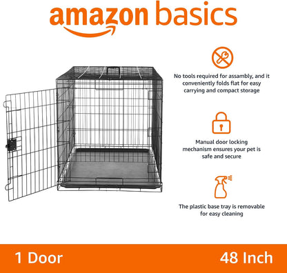 Portable, Foldable Metal Wire Dog Crate with Removable Tray, Single Door, Divider Panel, Collapsible for Travel, 22 x 13 x 16 in, Black