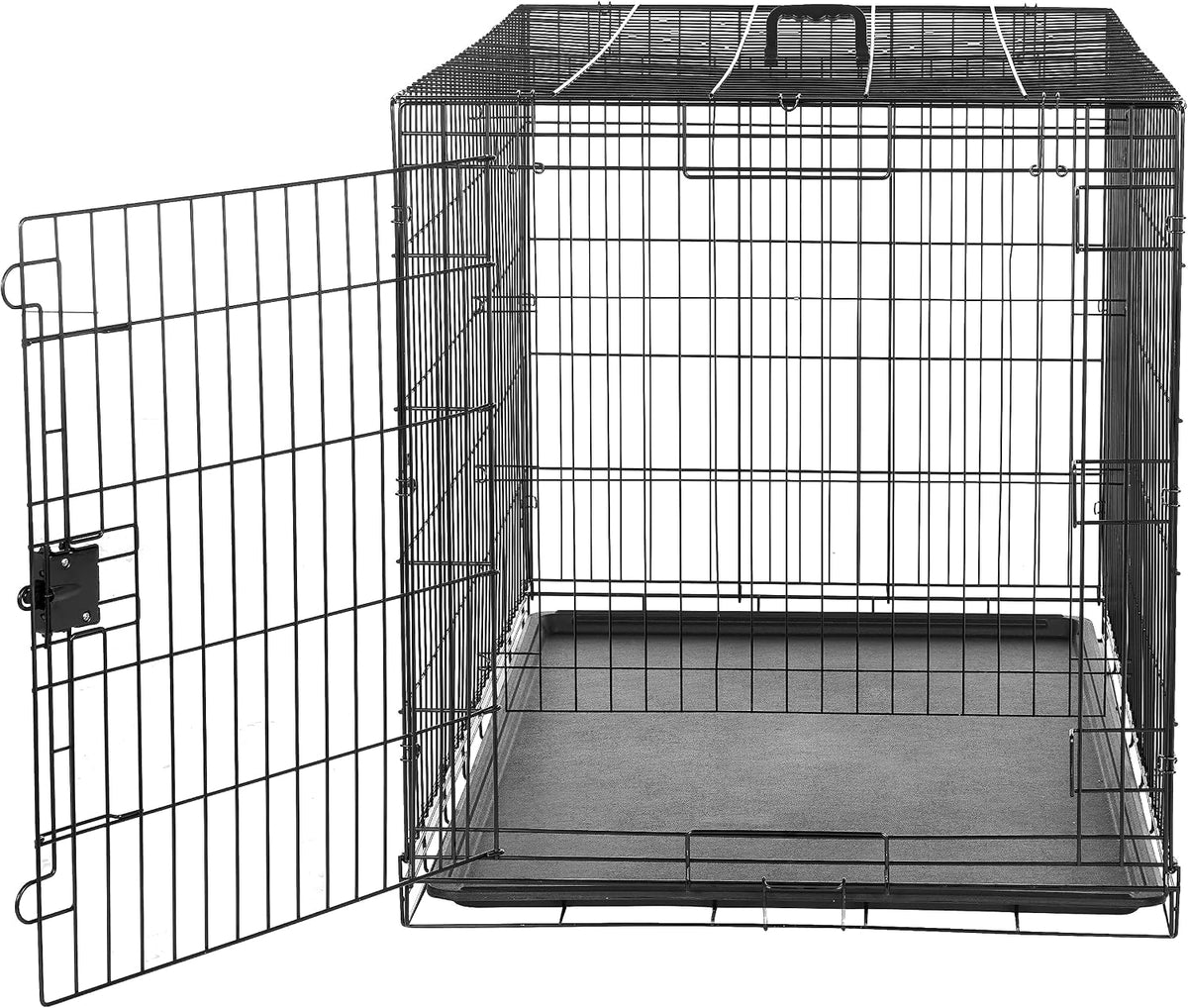 Portable, Foldable Metal Wire Dog Crate with Removable Tray, Single Door, Divider Panel, Collapsible for Travel, 22 x 13 x 16 in, Black