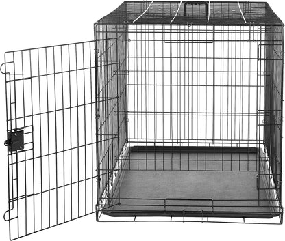 Portable, Foldable Metal Wire Dog Crate with Removable Tray, Single Door, Divider Panel, Collapsible for Travel, 22 x 13 x 16 in, Black