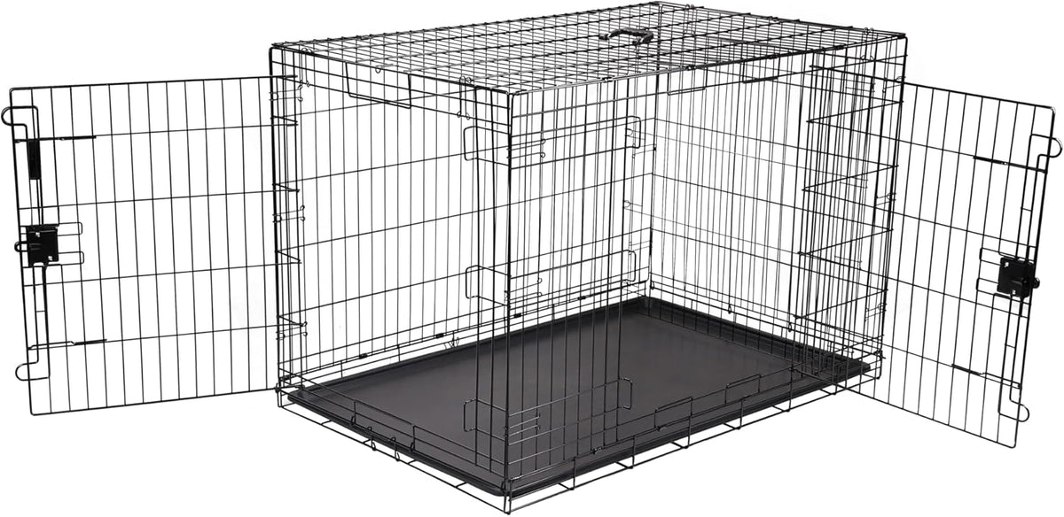 Portable, Foldable Metal Wire Dog Crate with Removable Tray, Single Door, Divider Panel, Collapsible for Travel, 22 x 13 x 16 in, Black