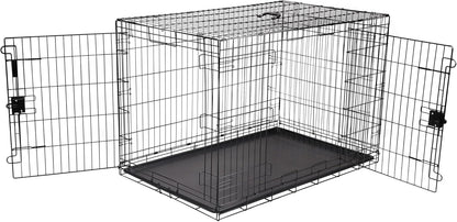 Portable, Foldable Metal Wire Dog Crate with Removable Tray, Single Door, Divider Panel, Collapsible for Travel, 22 x 13 x 16 in, Black
